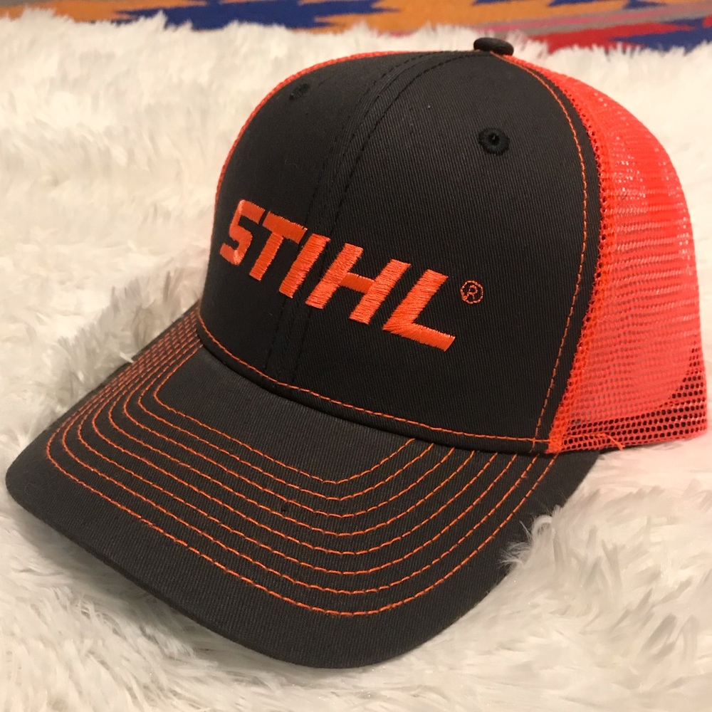 NWT Stihl chainsaw neon orange/charcoal gray hat